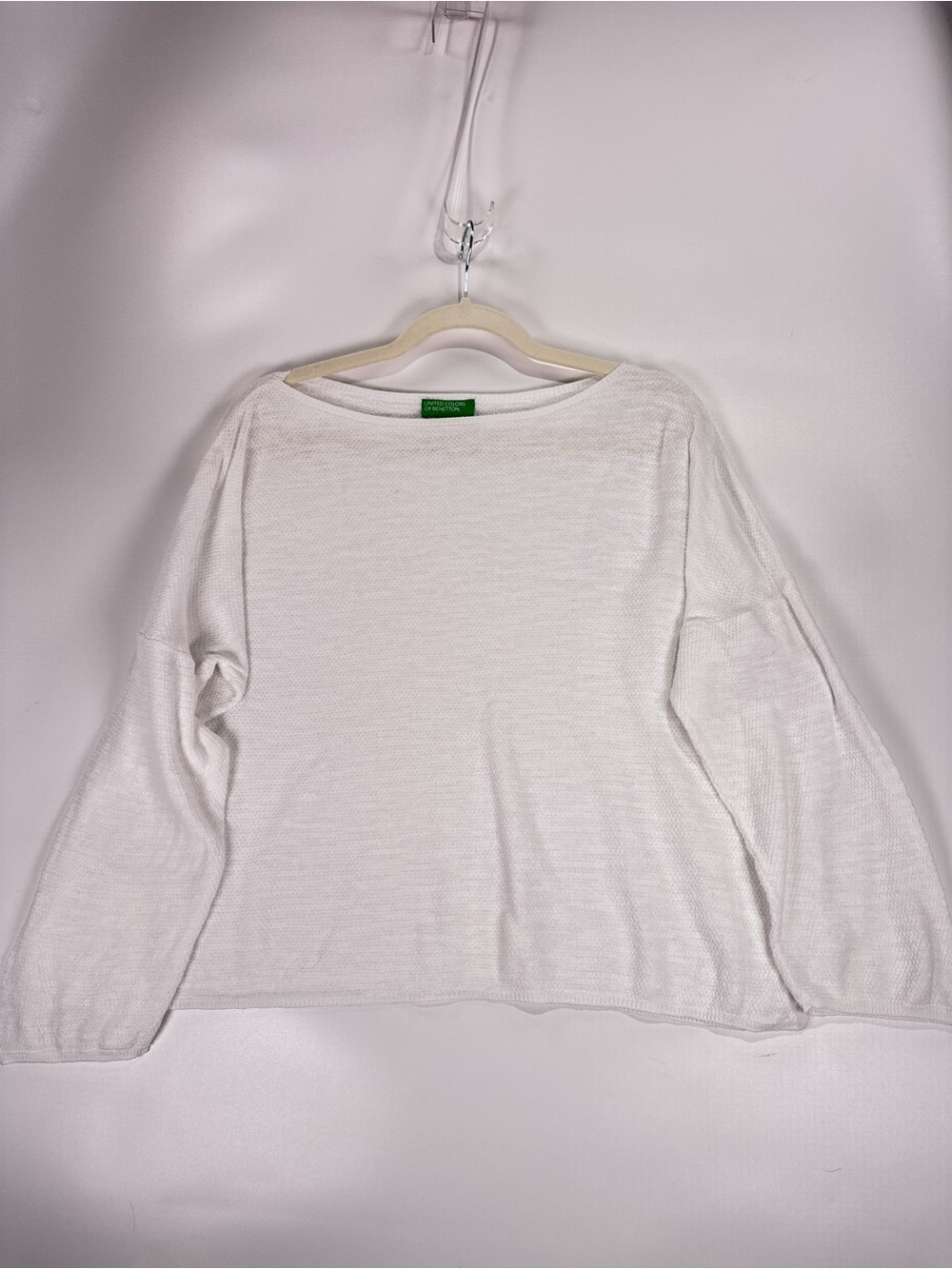United Colors of Benetton Wide Sleeve Boat Neck Knit Top Linen Cotton White Med - Picture 2 of 10